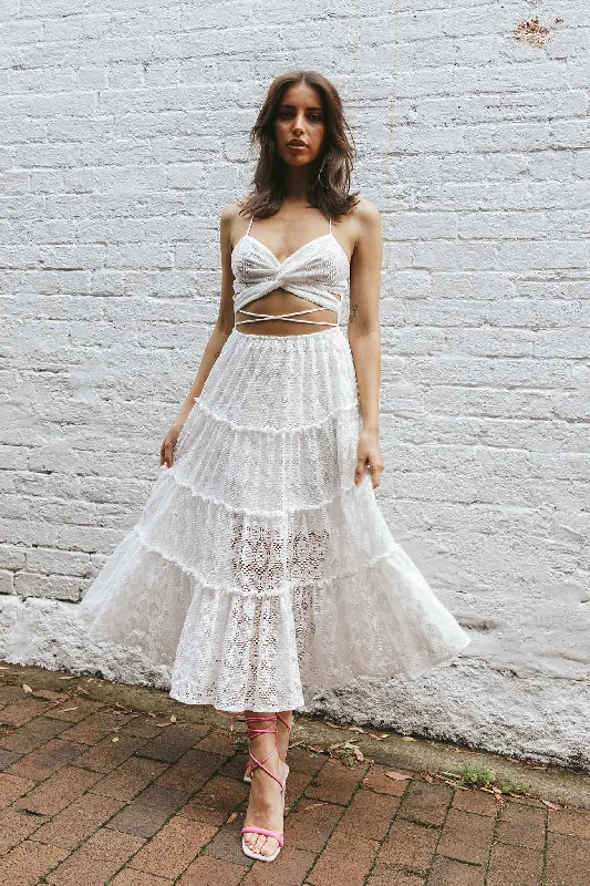 Act Fast In Luck Cut-Out Waist Midi Dress White
