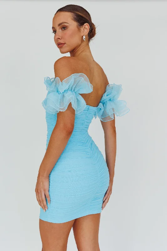 Exclusive Offers Star Dust Off-Shoulder Frill Sleeve Mini Dress Baby Blue