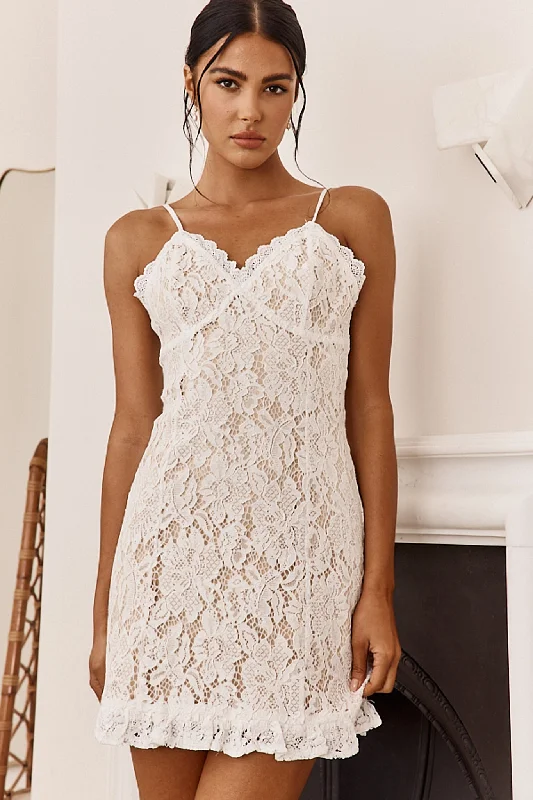 Seasonal Sale Daria Lace Overlay Mini Dress White