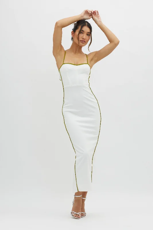 Deal Mania Future Awaits Lace-Up Back Midi Dress White