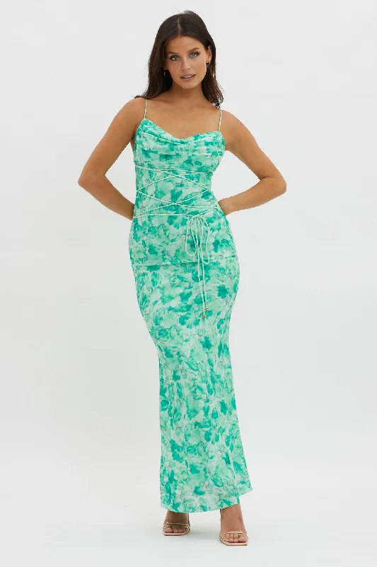 Limited Quantity Teava Laced Waist Maxi Dress Orchid Green