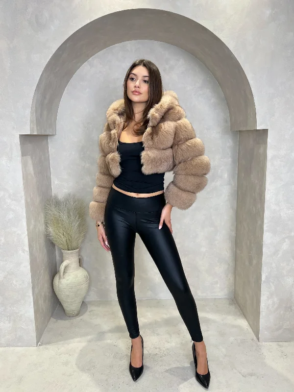 Last Chance Tan Luxury Fur Hooded Jacket