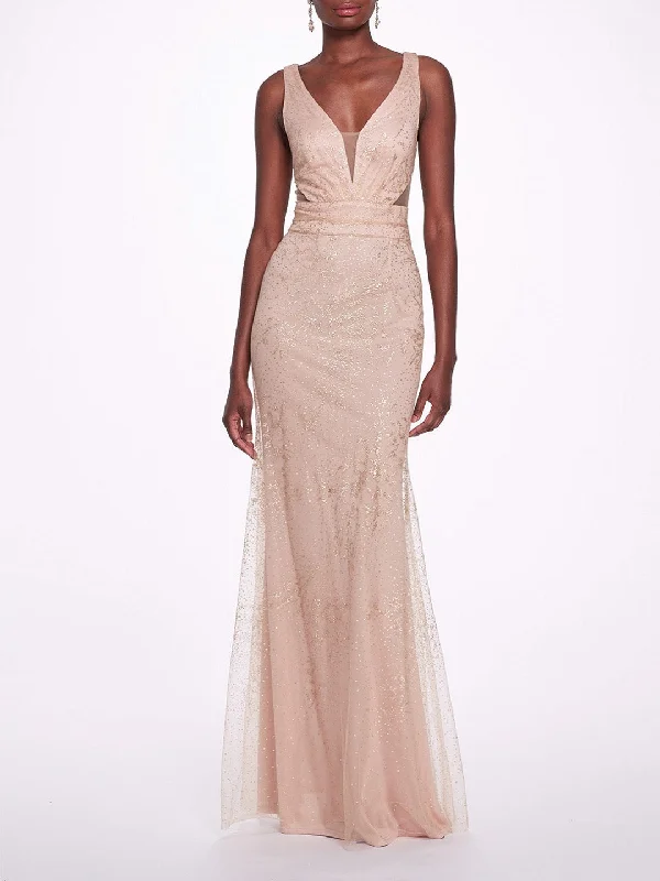 Can't Miss Sleeveless V-neck Glitter Gown