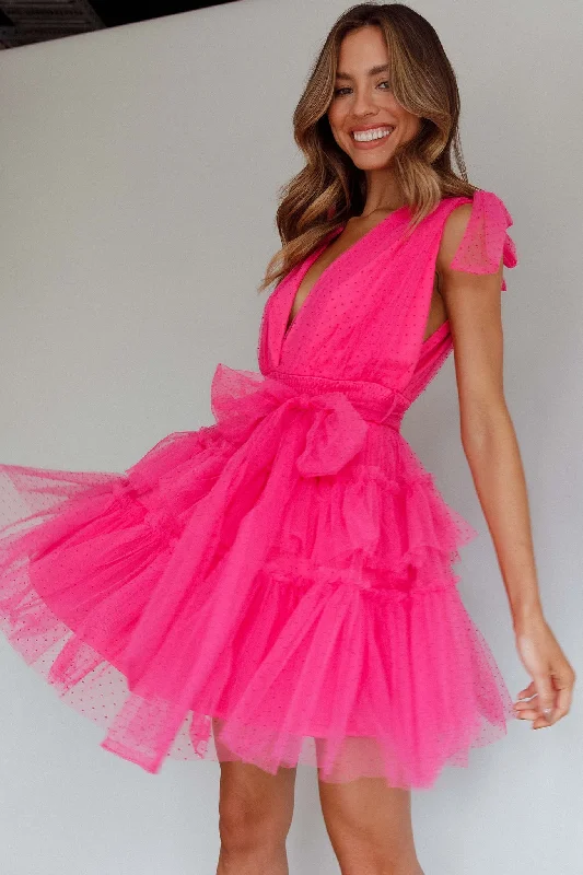 Bonus Savings Lyra Spotted Tulle Mini Dress Hot Pink