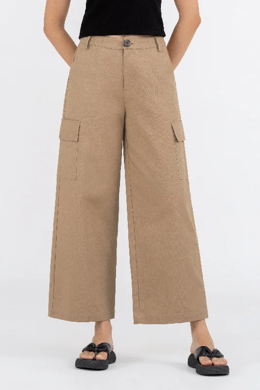 Flash Deals Geri High Waist Cargo Pants in Tan Brown