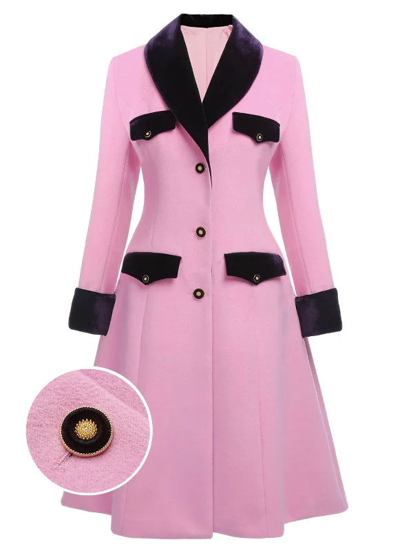 Super Deal Pink 1930s Velvet Patchwork Button Coat