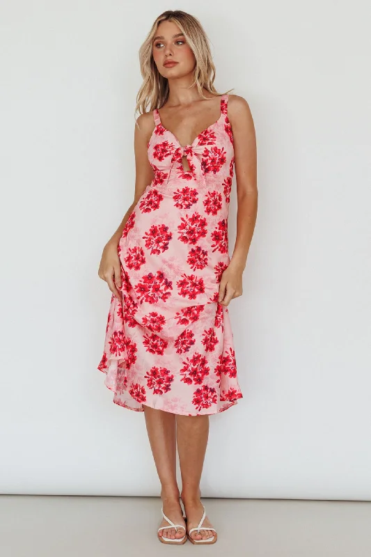 Weekend Special Starry Night Bust-Tie Midi Dress Floral Pink