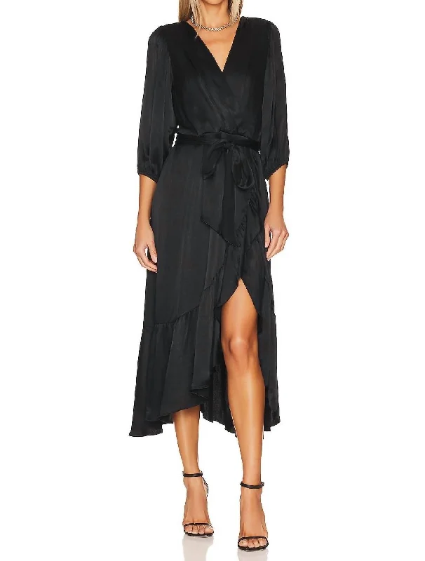 New Deals Ruffle Surplice Midi Dress In Black
