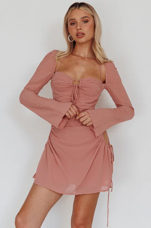 Instant Discount Etta Drawstring Long Sleeve Mini Dress Blush