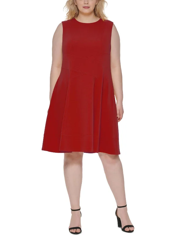 Special Price Plus Womens Seam Detailed Midi Fit & Flare Dress