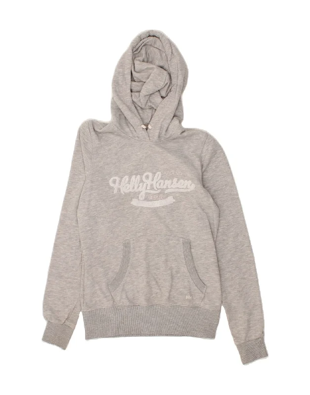 Deal Alert HELLY HANSEN Womens Graphic Hoodie Jumper UK 12 Medium Grey Cotton