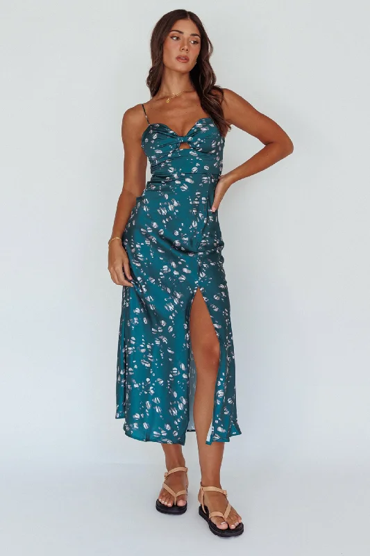 Can't Miss Missoula Cami Strap Padded Bust Midi Dress Printed Green