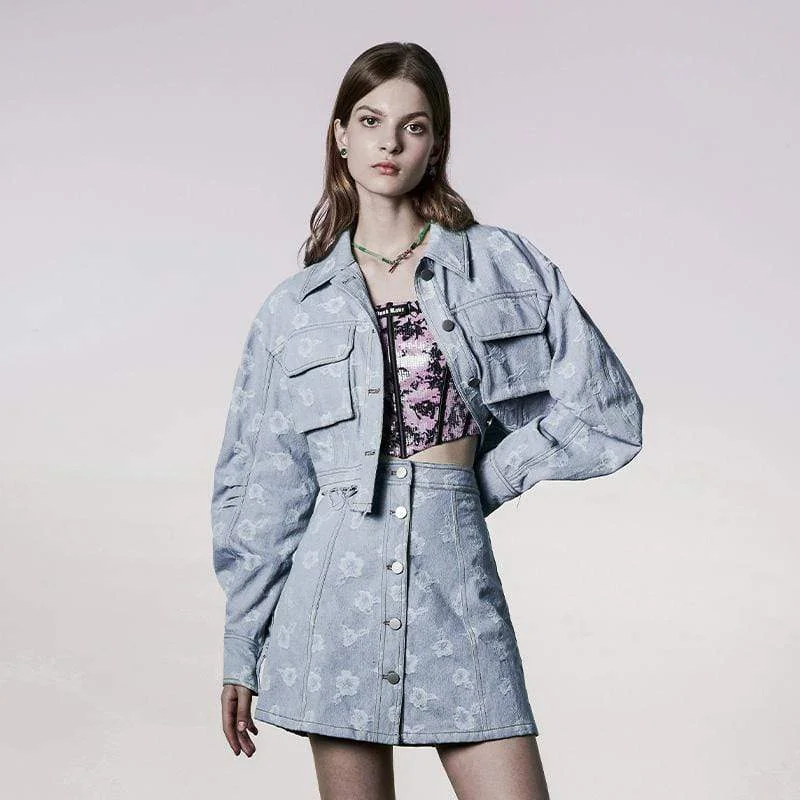 Huge Savings Women's Grunge Puff Sleeved Denim Short Coat