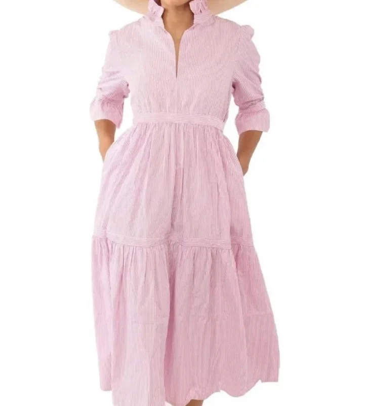 Price Buster Teardrop Maxi Dress - Stripe Wash & Wear In Pink