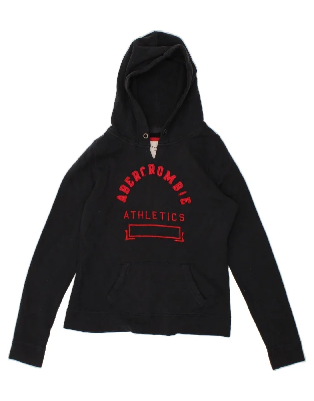 Early Access ABERCROMBIE & FITCH Womens Graphic Hoodie Jumper UK 16 Large Navy Blue
