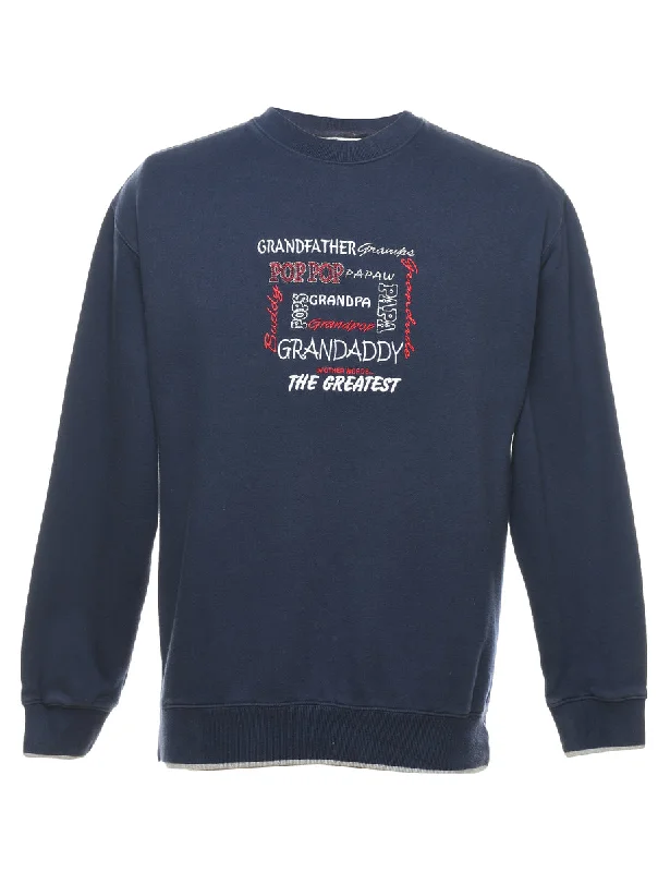 Seasonal Sale Embroidered Navy, Red & White Grandad Design Sweatshirt - M