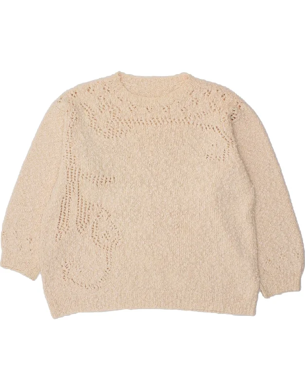 Year-End Sale VINTAGE Womens Crew Neck Jumper Sweater UK 14 Large Beige