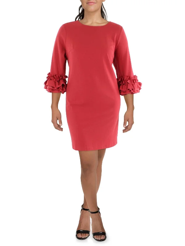 Holiday Sale Womens Knit Ruffled Sleeves Sheath Dress