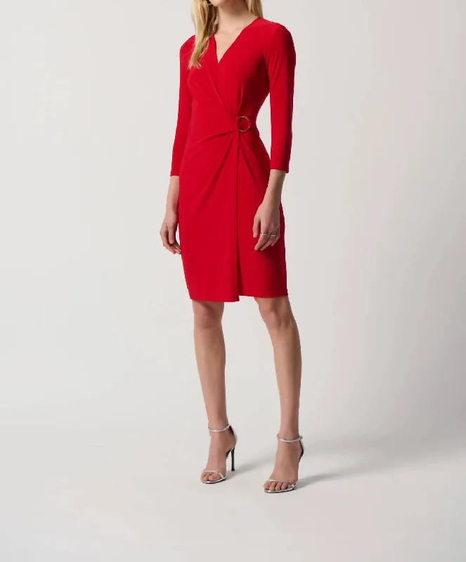 Savings Alert Silky Knit Wrap Dress With O-Ring In Red