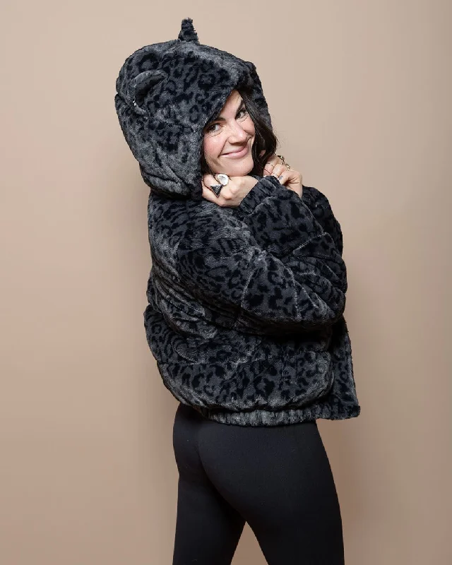 Final Markdown Classic Women's Black Hooded Puffer Jacket | Slate Leopard