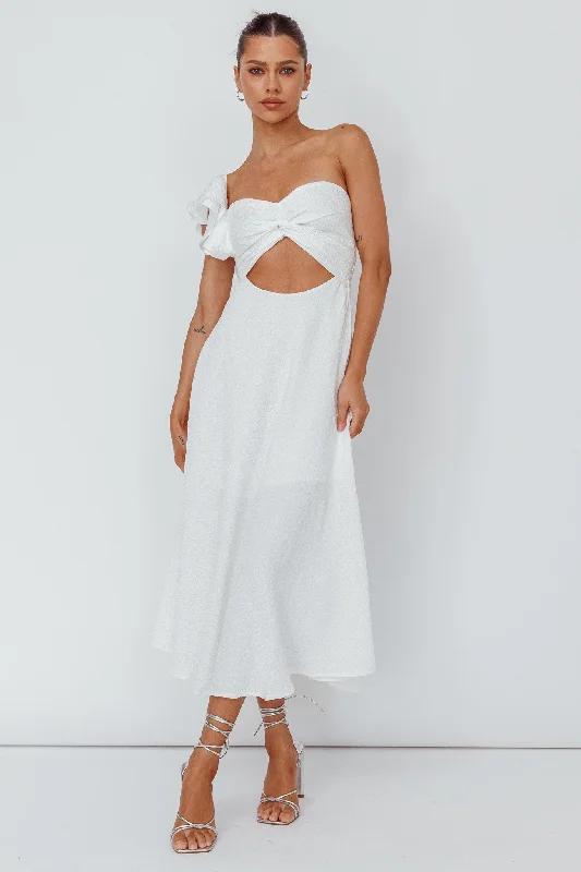Flash Sale Jolina Ruffle Shoulder Midi Dress White