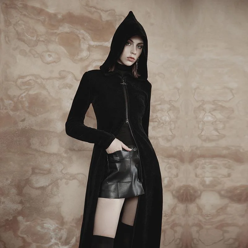 Deep Discounts Women's Punk Slim Fitted Long Coat with Hood