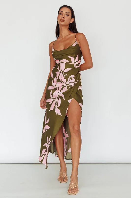 Limited Time Offer Morea Cowl Neck Maxi Dress Floral Green