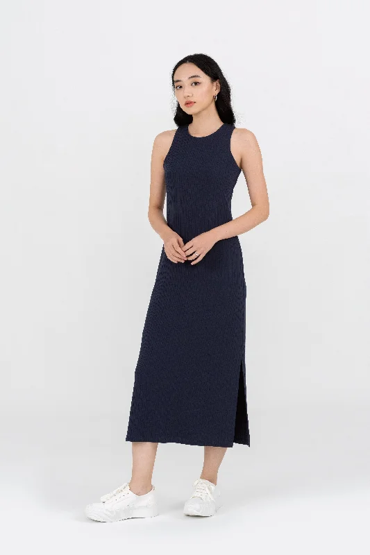 Customer Appreciation Sale Kymmie Knitted Midi Dress in Navy Blue