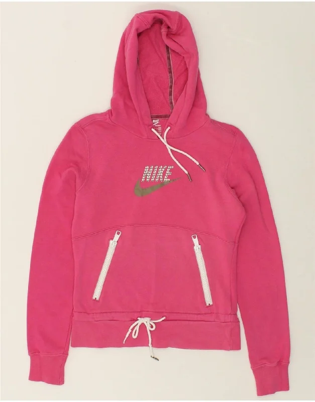 Price Rollback NIKE Womens Graphic Hoodie Jumper UK 8/10 Small Pink Cotton
