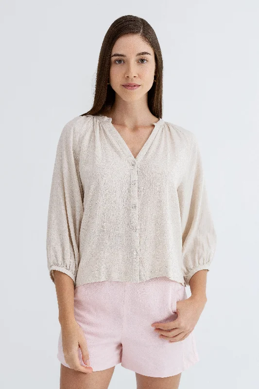 Best Bargains Quincy Peasant Sleeved Linen Blouse