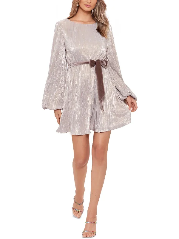 Epic Deals Womens Pleated Metallic Cocktail and Party Dress