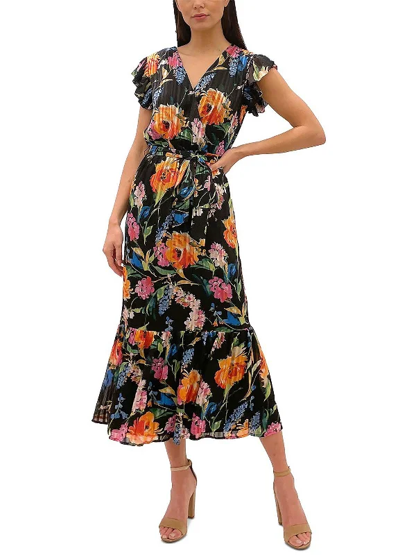Mega Sale Womens Floral Chiffon Midi Fit & Flare Dress