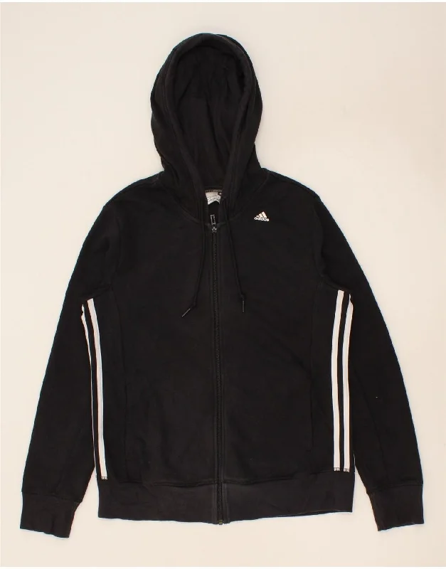 Deep Discounts ADIDAS Womens Zip Hoodie Sweater UK 16 Large Black Cotton