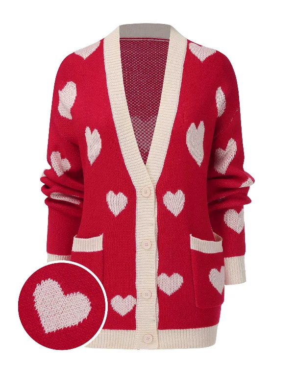 Savings Event 1950s Button Heart Dot Knitted Cardigan