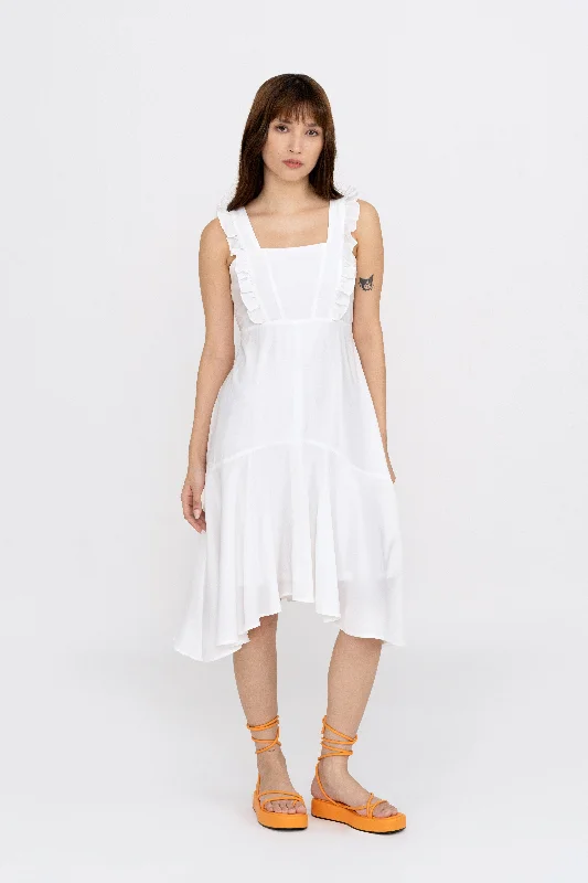 Limited Time Offer Constance Ruffle Trim Dress in Daisy White