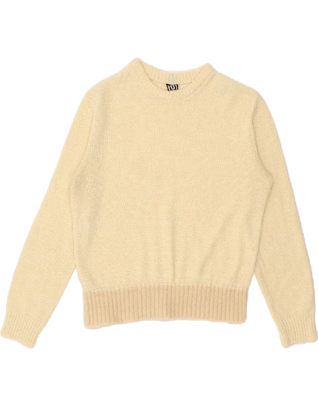 Last Chance VINTAGE Womens Crop Crew Neck Jumper Sweater UK 12 Medium Beige