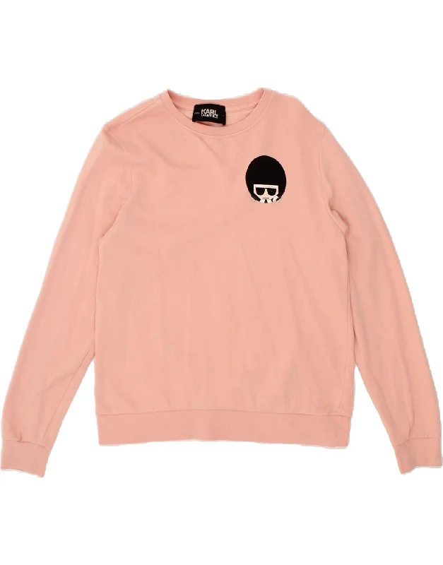 Steals and Deals KARL LAGERFELD Womens Graphic Sweatshirt Jumper UK 14 Medium Pink Cotton Steals and Deals KARL LAGERFELD Womens Graphic Sweatshirt Jumper UK 14 Medium Pink Cotton