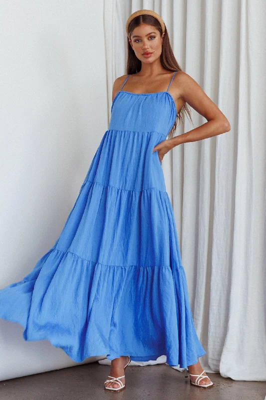 Price Blitz Bora Bora Tied Back Maxi Dress Blue
